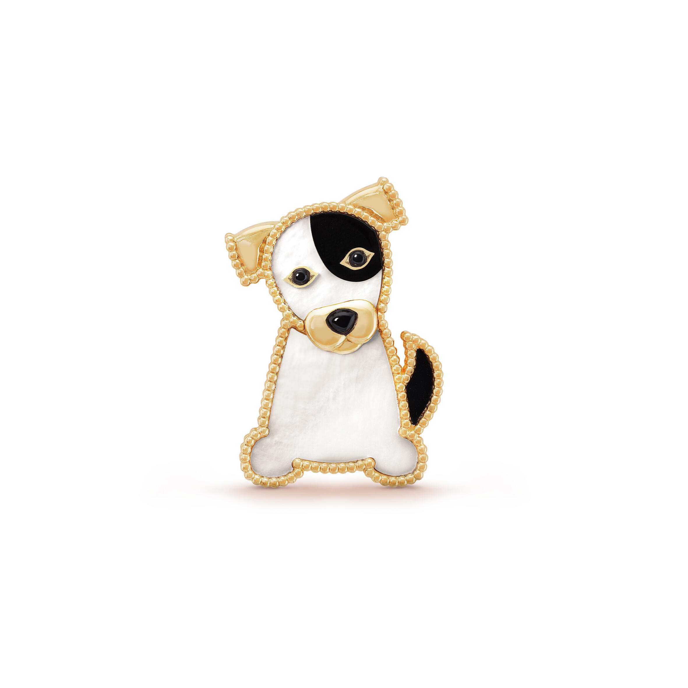 V*n Cl**f arpels lucky animals dog clip - yellow gold, mother-of-pearl, onyx vcarp2au00